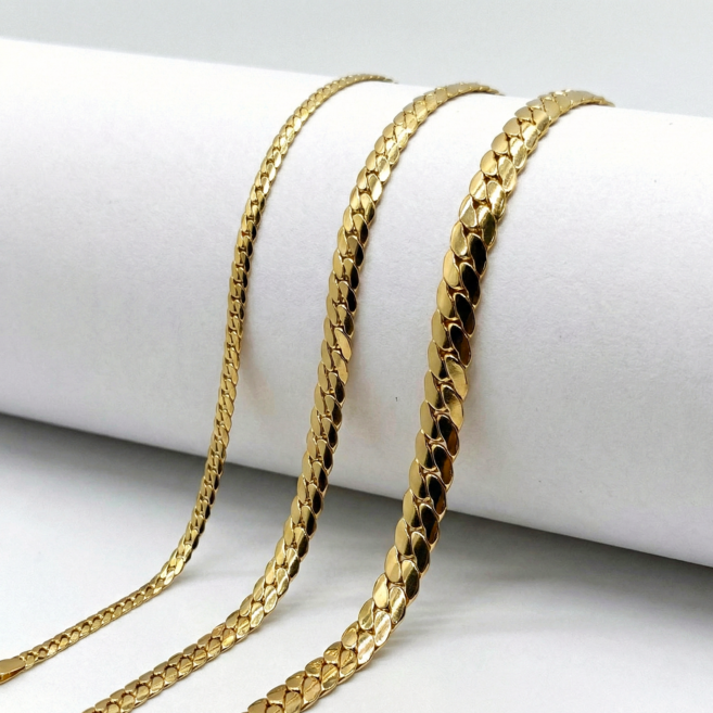 18K 골드 도금 체인 목걸이 써지컬스틸 스네이크 쿠반 체인 남자 목걸이 줄