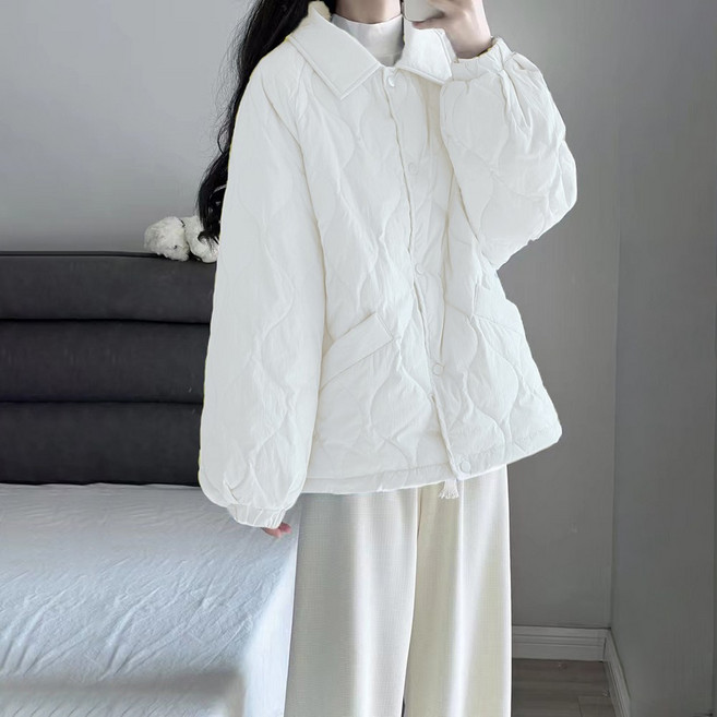 ROYALBELLE 여성 초경량 누빔 퀼팅 패딩 점퍼 루즈핏 카라넥 빅포켓 단색 데일리 솜패딩 U091004