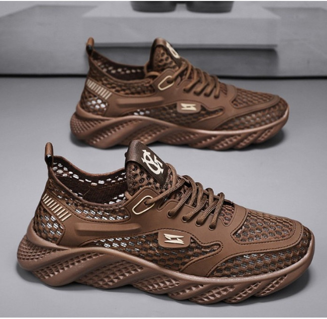 新款鏤空網面溯溪鞋 男款 戶外登山涉水釣魚鞋 防滑運動鞋, YG-GG71 棕色,43, 1個