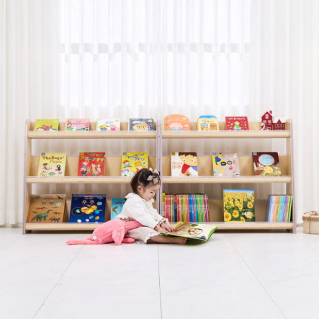 [리틀플라밍고] 루나브 안심몰딩 유아 아기 전면책장 책꽂이 아기책장 900x300x800mm 3단 자작나무