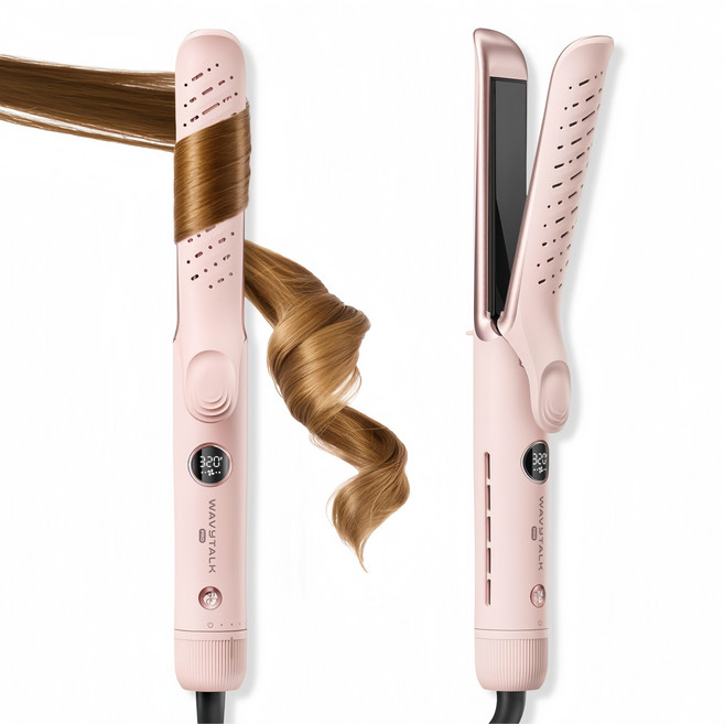 WAVYTALK 2in1 세라믹 볼륨 고데기 판고데기 매직기 에어쿨링 롱플레이트, A12, 핑크