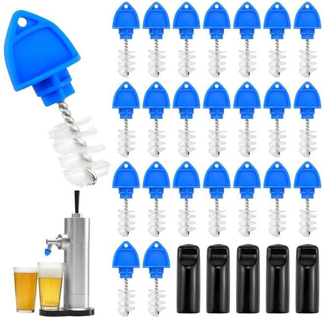 MILYARD 맥주 탭 플러그 브러시 키트 - 케게레이터 청소용 청소 24개와 생맥주 5개 대부분의 바를 위한 위생 수도꼭지 캡 커버 세트, Blue, 1개