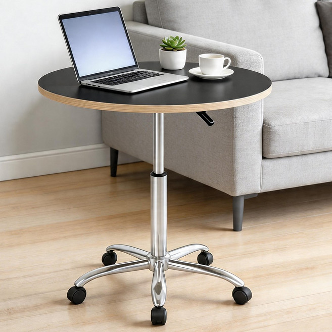 메르하임 높이조절 이동식 원형테이블, 2인용, 블랙