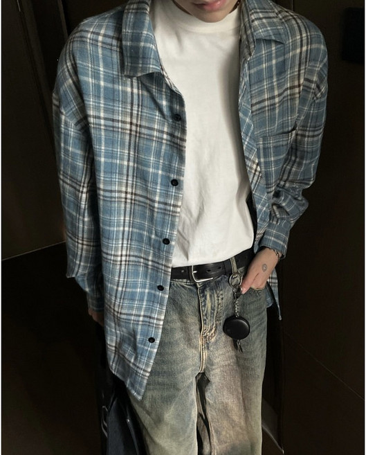 潮牌復古格紋長袖襯衫男女春秋情侶款寬鬆情侶休閒法蘭絨磨毛襯衣