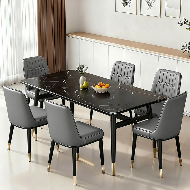 북유럽풍 4인용 식탁 대리석 패턴 테이블 W1004, 블랙