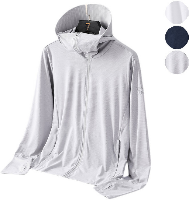 Sevenmoon UPF50+아이스 래쉬가드 맨 여름 자외선차단 남녀 슬림 야상낚시 래시가드 코트, 그레이