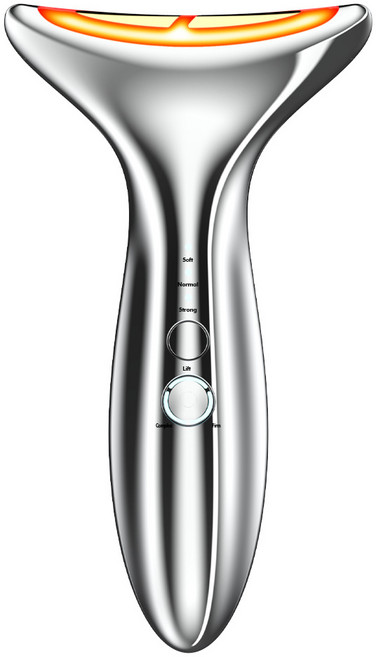 Crei 크레이 EMS 마사지 목주름 개선기 - 마이크로 커런트 레드/블루 진동 기능, 은색