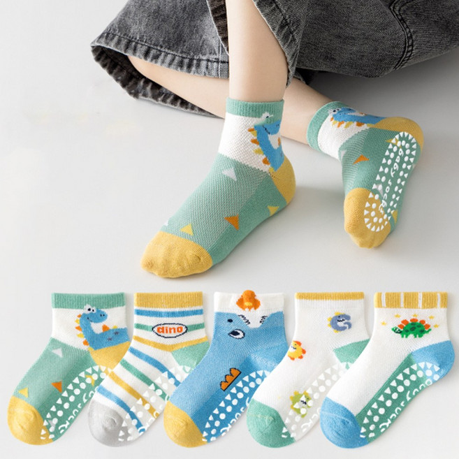 투해피 키즈 미끄럼방지 메쉬양말 5컬레- S27 다이노