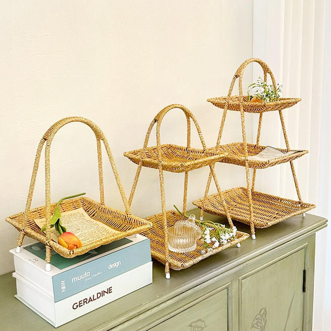 라탄트레이 2단 3단 빵 디저트 카페 베이커리, 라탄 사각 3단 트레이_1단, 1개