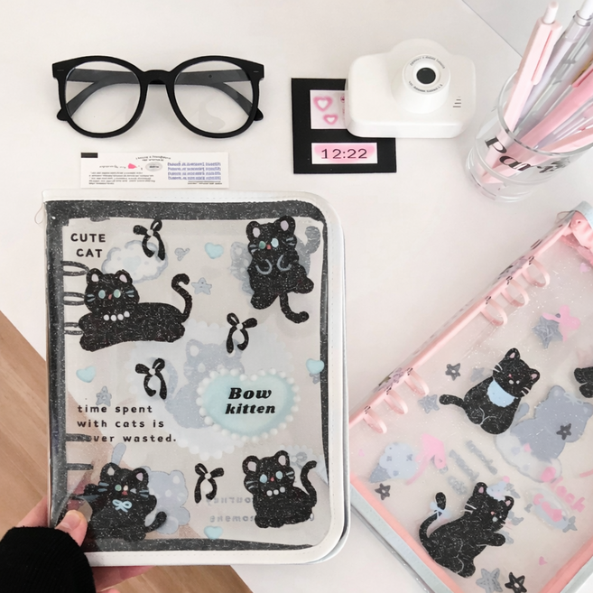 하늘움 귀여운고양이 A5 6공포카바인더, 1개, 블랙(속지X)