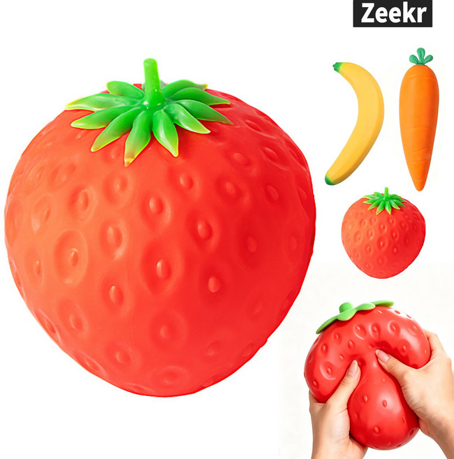 Zeekr 대왕 스퀴시 말랑이 바나나 딸기 당근 과일 야채 모양 슬로우라이징 주물럭 스트레스볼 촉감놀이 장난감, 대형 딸기 (17cm)