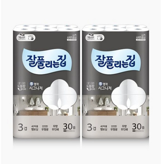 잘풀리는집 3겹 천연펄프 명작시그니처 27m x30롤 x2팩, 5개