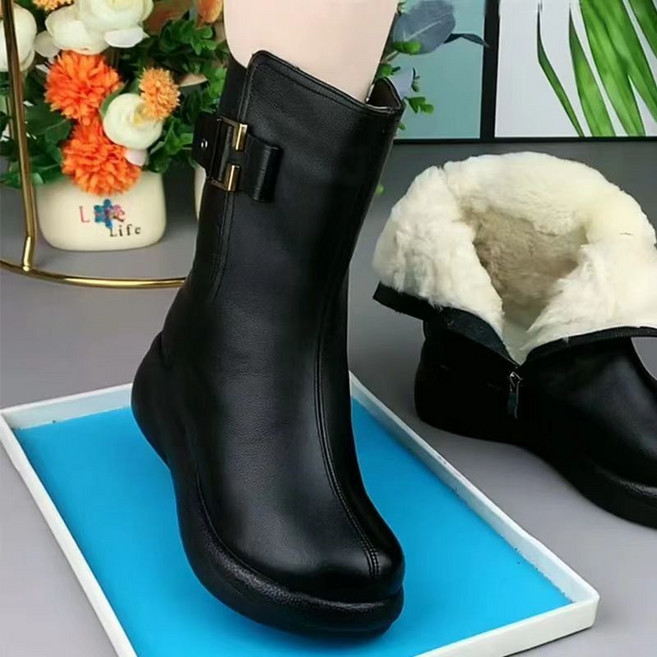중년 여성 앵클 부츠 가을 겨울 캐주얼 보온 통굽 부츠 컴포트 소프트 엄마 미끄럼 방지 기모 하이탑 워커 면화 ZZL