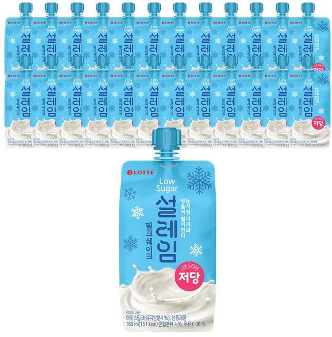저당 아이스크림 설레임 밀크쉐이크 160ml, 24개