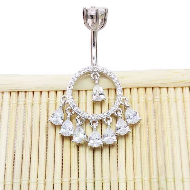 S925純銀水滴鋯石肚臍環