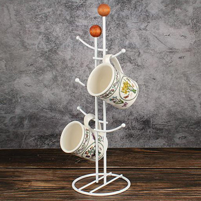 토탈하우스 레벤호프 우드볼 머그컵걸이 화이트 일자형 스틸 컵정리 컵걸이 3450, 1개