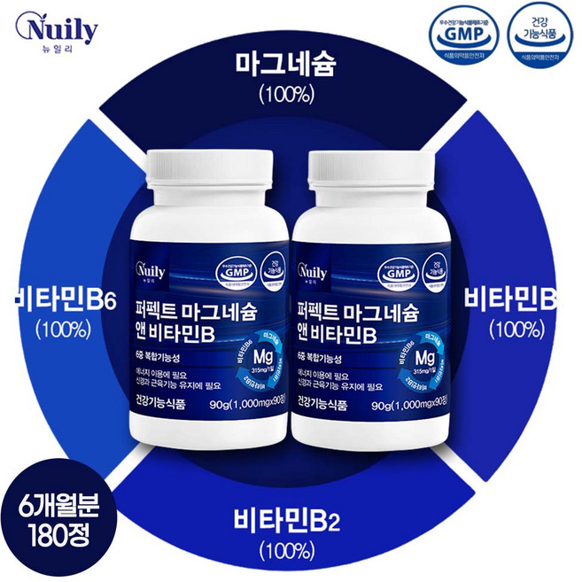 뉴일리 퍼펙트 마그네슘앤비타민B 90정 마그네슘 비타민B군 함유 6중복합기능성 건강기능식품, 2개