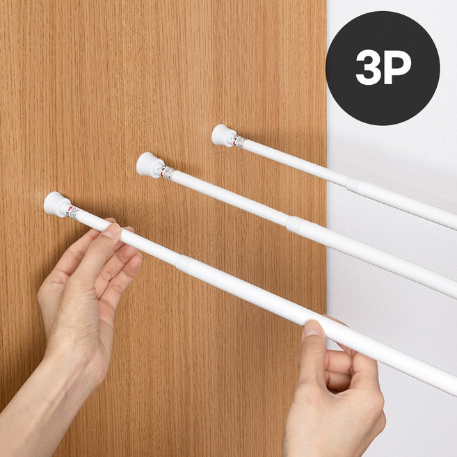 2+1 이지유 길이조절 무타공 압축봉 틈새 수납 걸이 다용도 펜트리 정리, 3개, 화이트