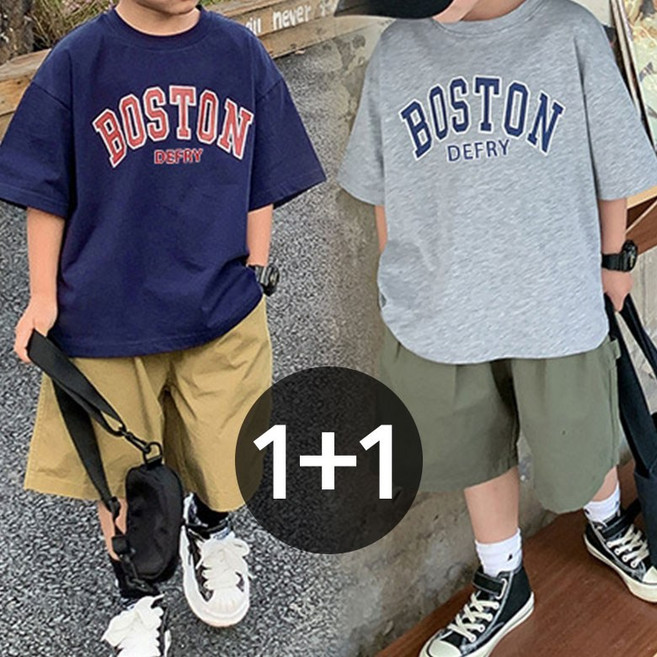 구빠방 아동 레터링 프린트 스트릿 캐주얼 반팔 상의 2종 세트 티셔츠