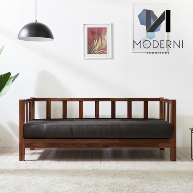 모더니가구 모카 천연면피 소가죽 패브릭 평상형 원목 소파베드, 4인용 소가죽 면피 다크브라운(등쿠션 제외)