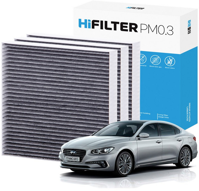 2+1 하이필터 PM 0.3 활성탄 자동차 에어컨 필터 현대, 3개, 그랜저 IG HEV (6세대) HI-A101