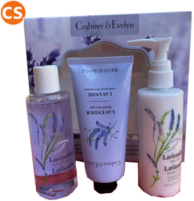 크랩트리앤에블린 라벤더 바디로션 샤워젤 핸드크림 대용랑 3종 선물 세트 Crabtree & Evelyn LAVENDER Body Care 3pc Gift Set, 1개
