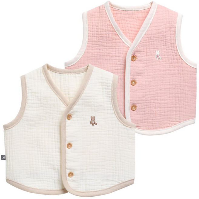 그린베베 국내생산 봄가을용 미니 베어 삼중 거즈 조끼