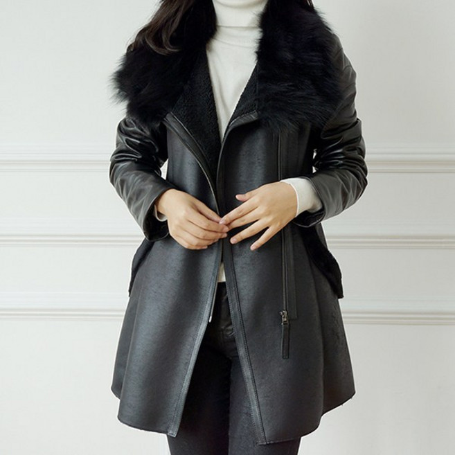[임펄스]리얼 양가죽 폭스퍼 여성 스웨이드 무스탕 자켓_블랙