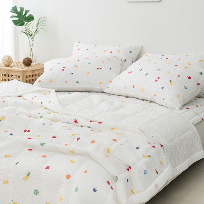 리빙홈 상큼 시어서커 차렵 침구세트 SS/Q (이불+매트+베개커버)