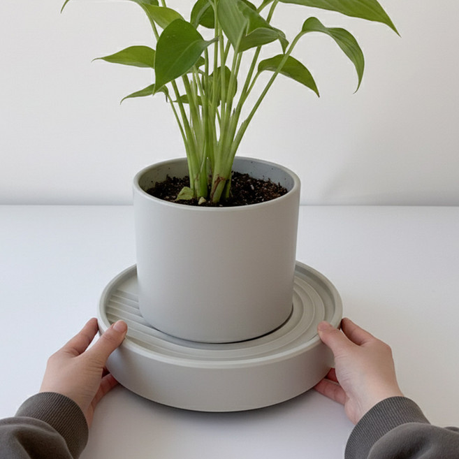 하이어데코 바퀴달린 이동식 화분받침대 원형, 1개, 크림 (1호)