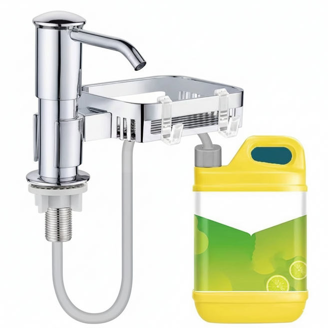 일상채움 싱크대 매립형 세제 펌프 수세미 거치대 일체형, 1개, 실버
