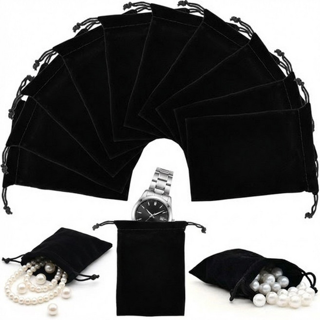 ADNEWX 30개 벨벳 화장품 파우치 벨벳 포켓 미니 복주머니 미니 포켓 주얼리 선물 포장용, 검정