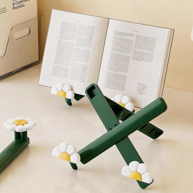 YOPENCE 초경량 접이식 독서대 책받침대 휴대용 아이패드 거치대, 그린+화이트