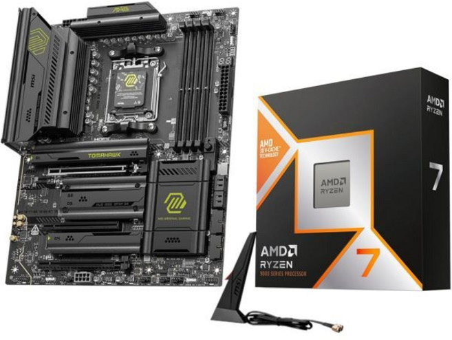 Micro Center 마이크로 센터 AMD Ryzen 7 9800X3D CPU 프로세서와 MSI MAG X870E 토마호크 WiFi ATX 마더보드DDR5 PCIe 5.0 M, AMD Ryzen 7 9800X3D+ MSI MAG X