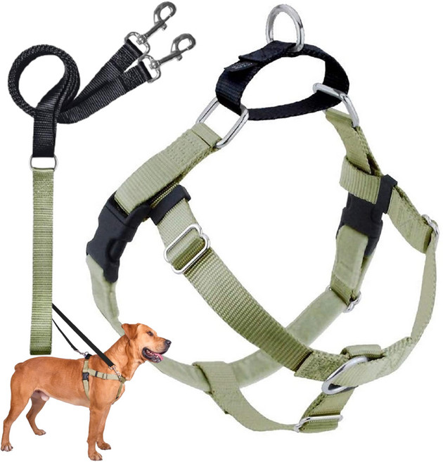 2 Hounds Design Freedom No Pull Dog Harness Adjustable Harness and Leash Set Easy Walking & Com, 1개, 탠 껍질