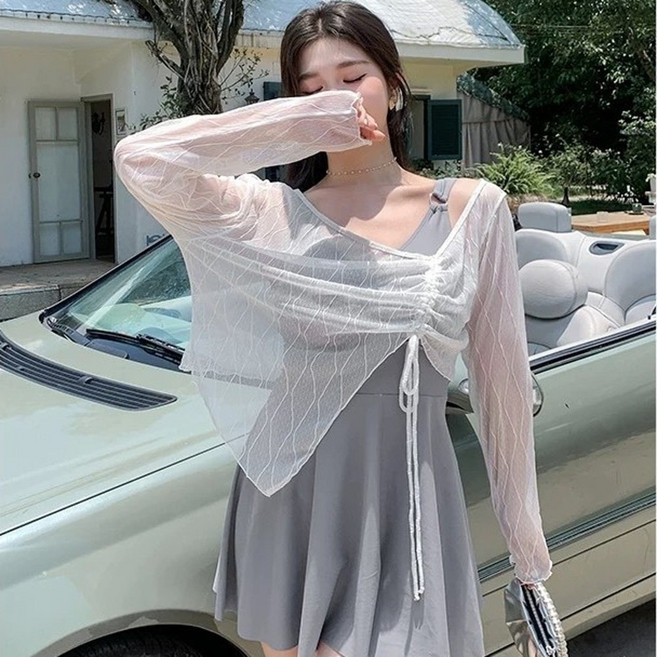 【梨卡】隔日到貨 三件式泳裝 大尺碼泳衣 泳裝 長袖罩衫 大胸泳衣 海邊比基尼 夏天泳衣 FC151, FC151 灰色