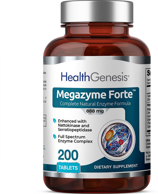 메가자임 포르테 천연 식물성 단백질 분해 효소 나토짐 세라짐 소화효소 200정 미국내수용, 바이오픽스 메가자임 포르테 200정 천연 식물성 단백질, 1개