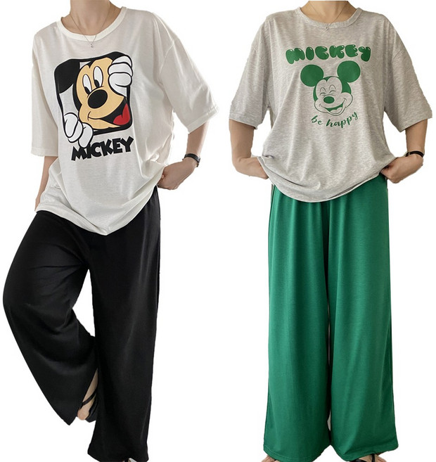 디즈니 정품 여성 미키 반팔 홈웨어 트레이닝복 상하의세트