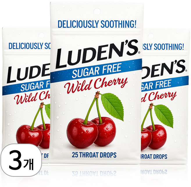 루덴스 환절기 미세먼지 목보호 진정 무설탕 슈거프리 체리 캔디, 3개, 75g