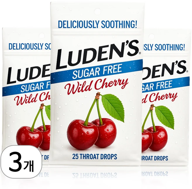 루덴스 환절기 미세먼지 목보호 진정 무설탕 슈거프리 체리 캔디, 3개, 75g - 쿠팡