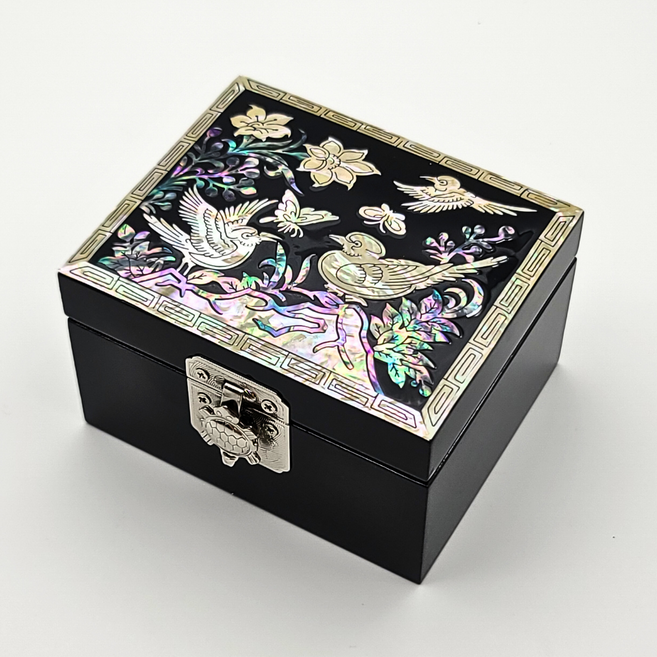 한국민예사 나전칠기 자개 검정 정거북 보석함 돌반지함 악세사리 다용도함 한국 전통 공예품 외국인 선물, 02 화조