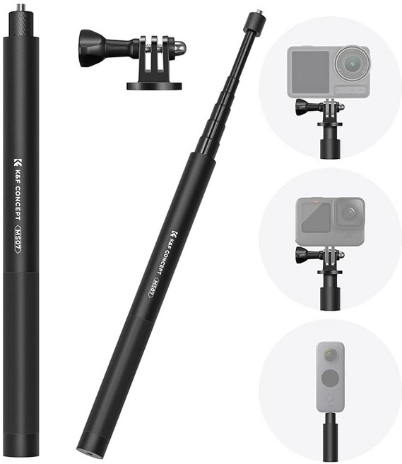 KF 컨셉 60인치 보이지 않는 셀카봉 Insta360 스포츠 카메라와 호환되는 익스텐션 폴 GoPro DJI OSMO 포켓 3 1/4인치 모노포드 어댑터 포함