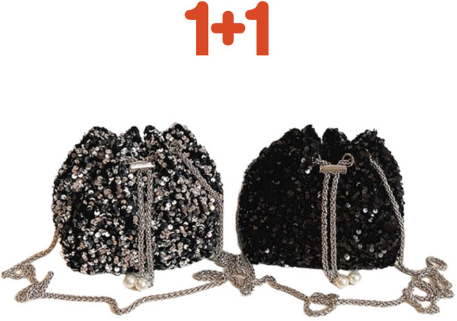 비오몰 1+1 여성 복조리 크로스백 트윙클 스팽글 가방 숄더백 여름 미니 블랙 실버