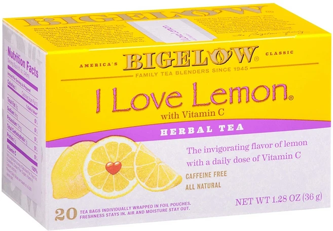 Bigelow 아이 러브 레몬 허벌 티 카페인 프리, 20개입, 1개, 1.8g - 쿠팡