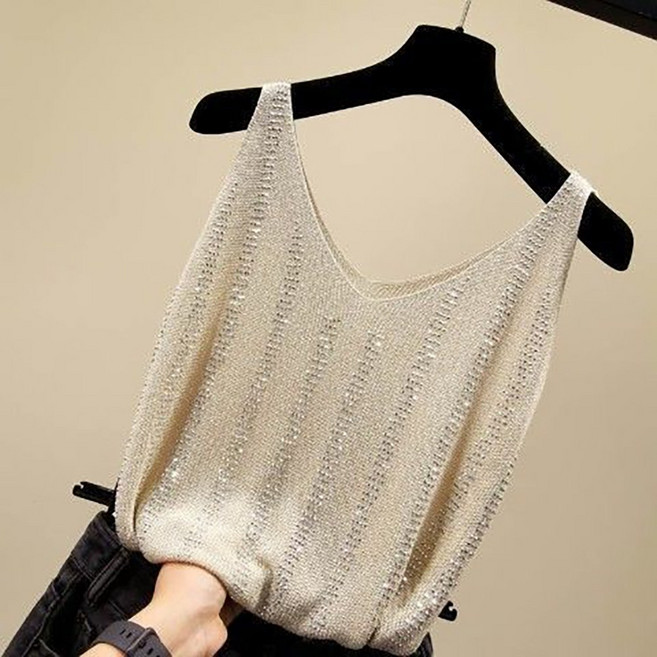 ROYALBELLE 여성 라운드넥 글리터 레이온 루즈핏 패션 민소매 니트 나시 K0022720