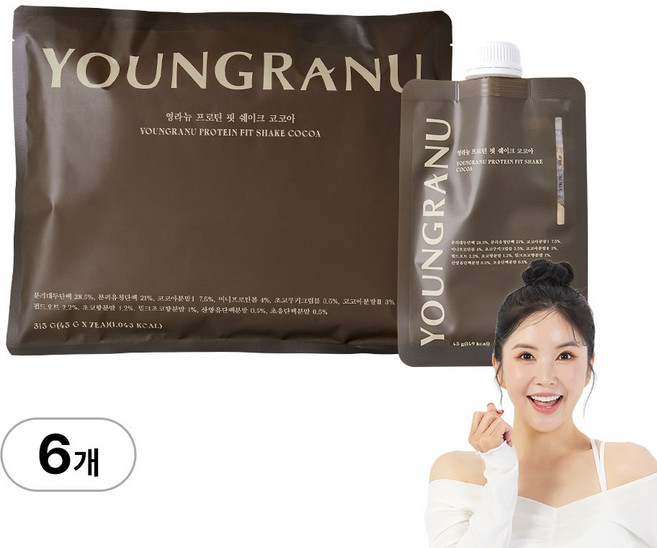 영라뉴 프로틴 핏 쉐이크 장영란 단백질 코코아맛 영란뉴 파우치형, 315g, 6개
