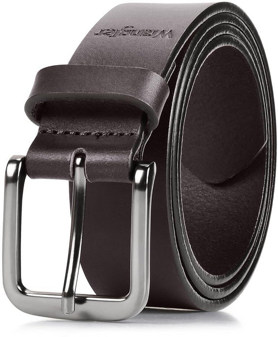 Wrangler 남성용 풀 그레인 천연 가죽 35mm 두께의 캐주얼 벨트 청바지 바지 35mm 브라운