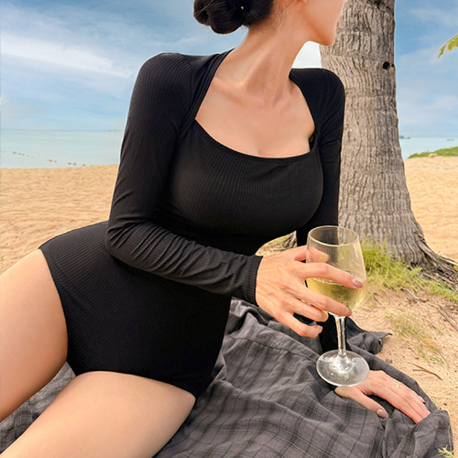 [자체제작] 비바럽 볼레로 모노키니 수영복 블랙 긴팔 바캉스 SW20238F, 블랙/L[66]