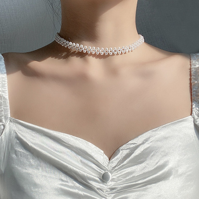 레이어드 미니 진주 초커 목걸이