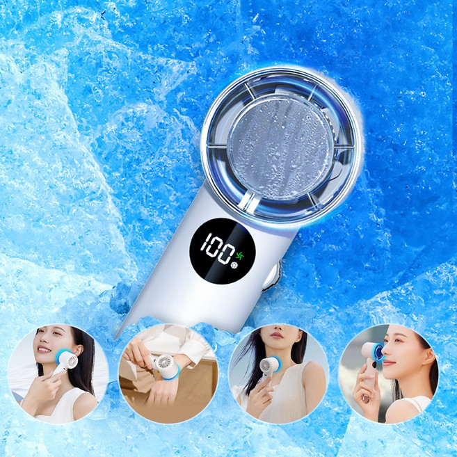 SMIRIA 냉감 휴대용 손풍기 미니 핸디 저소음 세밀한 풍량 조절 (최대 100단), 화이트